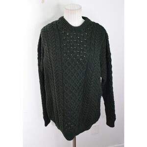 Shannon Woolen Mills Sweater Mens Medium Made in Ireland Merino Wool Knit Green